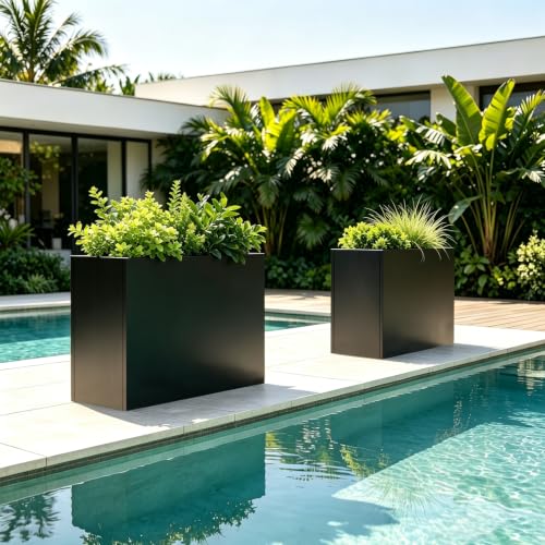 Metal Rectangular Planter 32" L x 15" W x 24" H Outdoor Tall Metal Planter