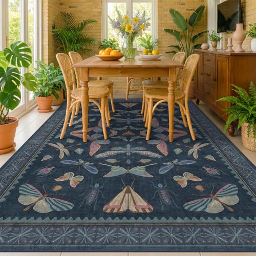 Navy Blue 6x8 Boho Rug for Living Room (48 Sq Ft)