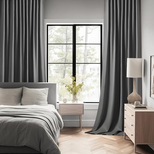 Grey Back Tab Blackout Curtains 52x96 Inch Long 2 Panels Set (2 Count)