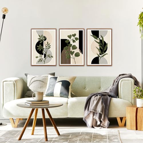 KAlRNE Boho Sage Green Decor Botanical Framed Line Wall Art Set (3 Count)