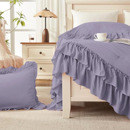 Grayish Purple Twin Size Ruffle Comforter Set