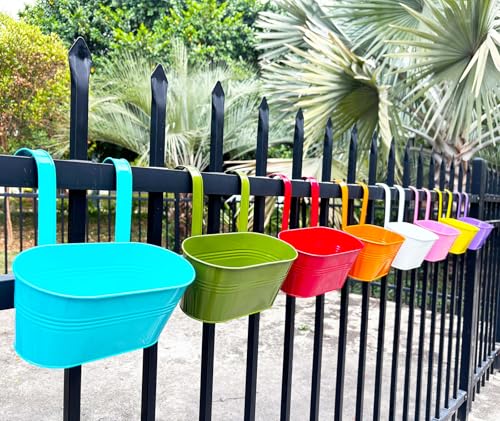 8 Pack 10" Colorful Metal Bacony Railing Planter for Outdoor Planters (8 Count)