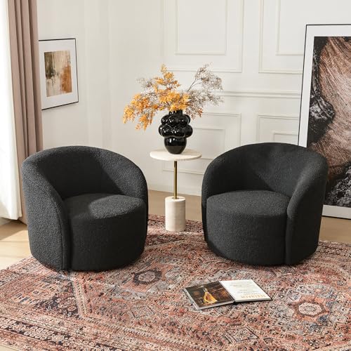 34" Boucle Swivel Barrel Chair with 18" Ottoman Set (2 Count)