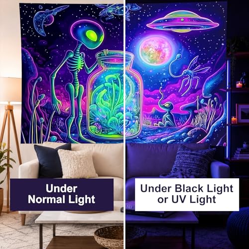 Blacklight Tapestry Extraterrestrial Wall Hanging 59 x 78 Inch