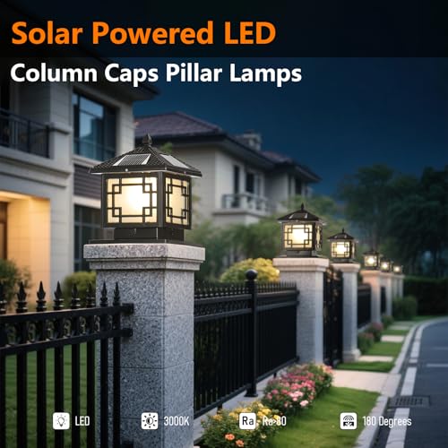 Solar Post Lights Outdoor Waterproof Column Light with Large Capacity Solar