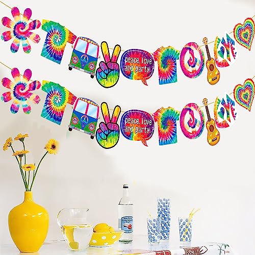 2pcs Tie Dye Birthday Banner Tie Dye Birthday Party Supplies Tie Dye Party Garland Decorations for Tie Dye Party Art Retro 60s 70s Theme Hippie Carnival Baby Shower Birthday Party Supplies (2 Count)