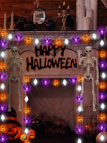 3D Pumpkin Bat Ghost Halloween String Lights Battery Operated with Remote