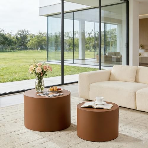 19.09" Modern Leather Round Coffee Table Set