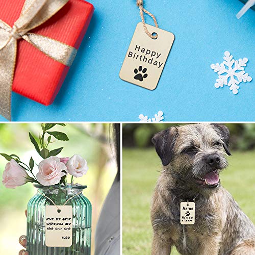 50 Pcs Rectangle Wooden Tags with Holes and 50 Pcs DIY Wood Craft Beads Wooden Blank Hanging Box Tags Ornaments with Ropes Wedding Birthday Party Decoration (102 Count)