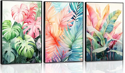 3pcs Tropical Botanical Monstera Leaves Canvas Wall Art (3 Count)
