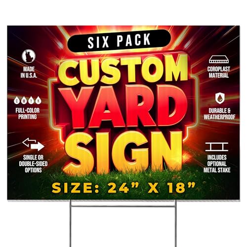 6 Pack 24"x18" Custom Yard Signs with Stakes (6 Count)