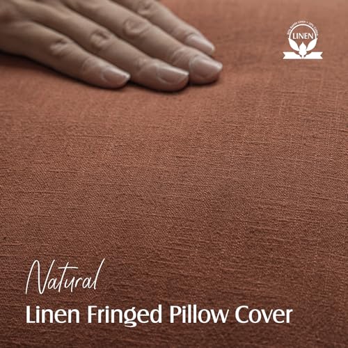Decorative Linen Fringe Throw Pillow Covers 24×24 Rust Orange (2 Count)