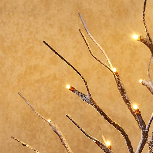 Pre Lit Tabletop Snow Dusted Tree with Timer 24LED 18IN Battery Operated for Christmas Valentine Party Decoration 2 Set