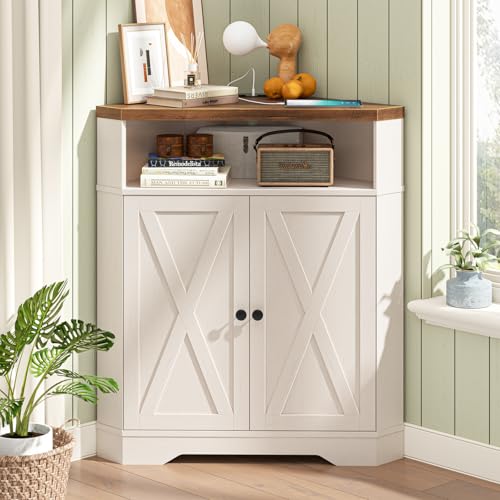 Small Corner Storage Cabinet with USB Ports and Outlets