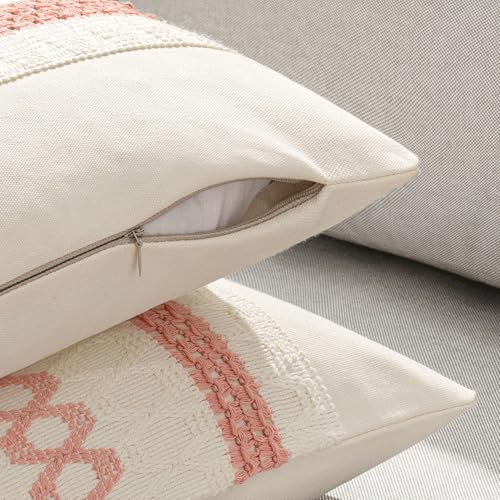 Set of 2 Coral Red Boho Decorative Lumbar Pillow Covers 12x20 Inch (2 Count)