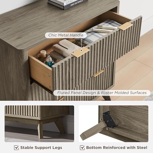 32" Large Fluted Nightstand with 3 Drawers