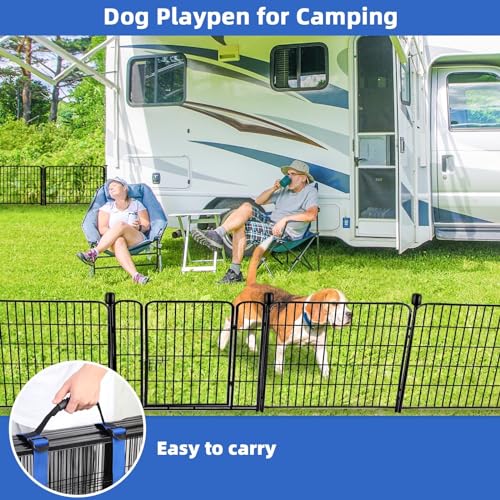 24 in(H) Garden Fence with Gate, 4 Panels Total 9.8 Ft(L), Heavy Duty Iron Metal Animal Barrier Fence, Camping Fence, No Dig Garden Border Fencing for Yard (10 Sq Ft)