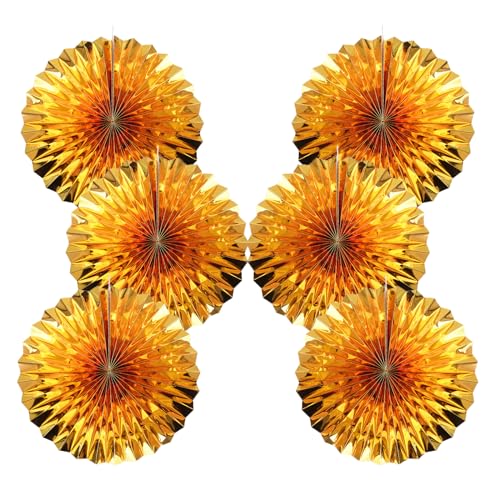 Golden Party Decorations 16inch Gold Hanging Paper Fans Set DIY 6Pcs