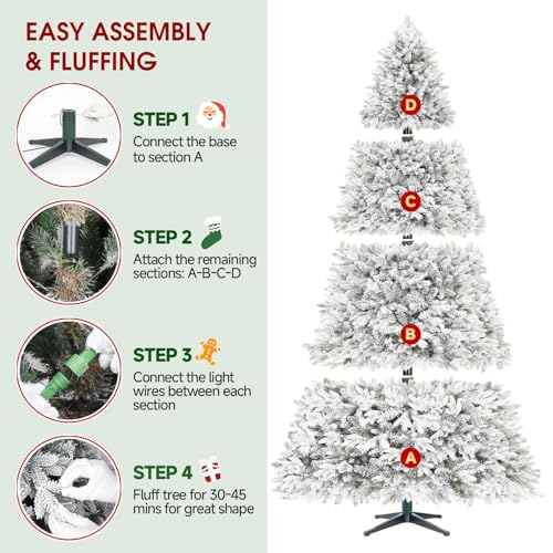 9ft Pre Lit Snow Flocked Rotating Christmas Tree with 600 Multi