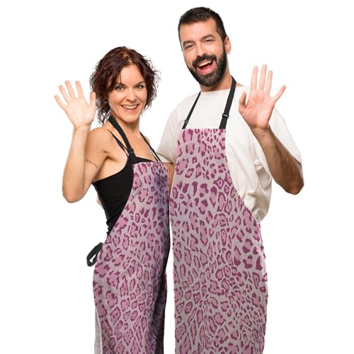 Chef Apron for Men Pink Leopard Funny Aprons for Women for Kitchen Cooking Restaurant BBQ Painting Crafting 27”