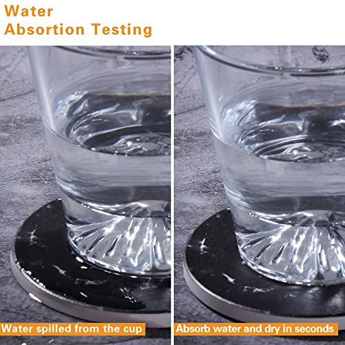 Drink Coasters with Holder Absorbent Ceramic Coasters Set of 6 Black Marble Style