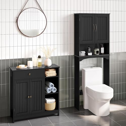 Bathroom Storage Cabinet with Drawer and 2 Beadboard Doors