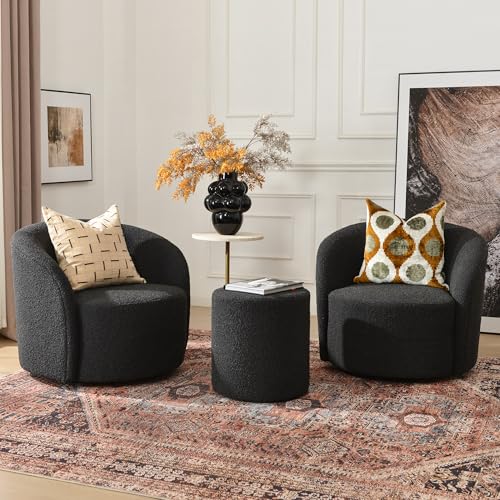 34" Boucle Swivel Barrel Chair with 18" Ottoman Set (2 Count)