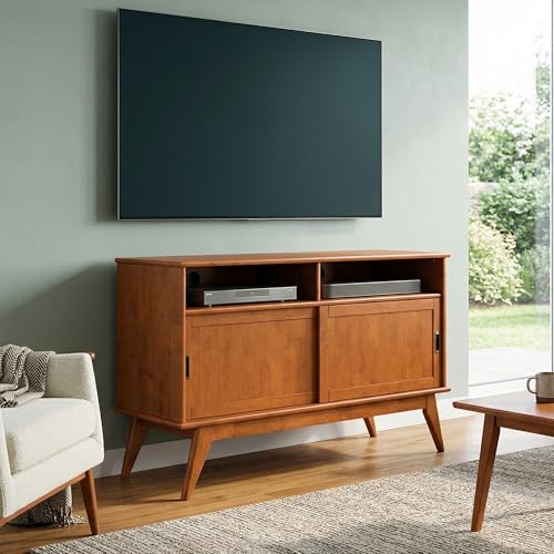 Draper 54" Wide Solid Wood TV Stand in Teak Brown