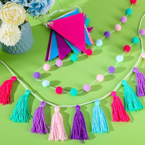 4 Pcs 9.8 ft Pom Pom Garland for Classroom Bulletin Board (4 Count)