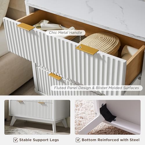 32" Large Fluted Nightstand with 3 Drawers Set of 2 (2 Count)