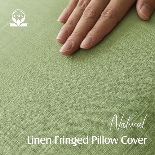 Decorative Linen Fringe Throw Pillow Covers 18×18 Lime Green (2 Count)