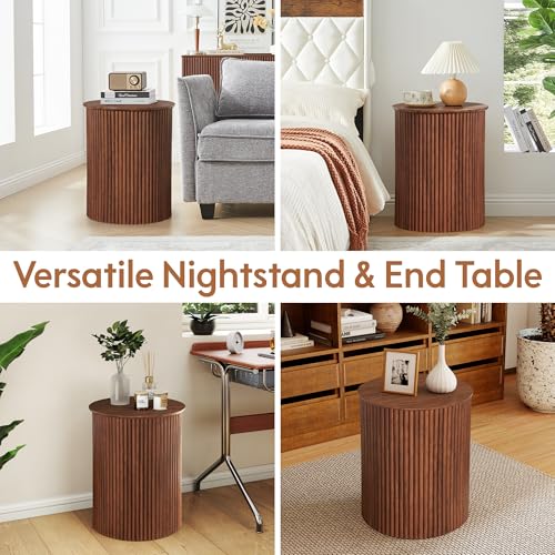 Small Round Side Table Fluted Night Stand Set of 2 (2 Count)