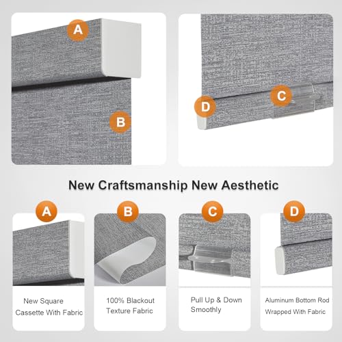 Blackout Roller Shades for Indoor Windows with Upgraded Cassette