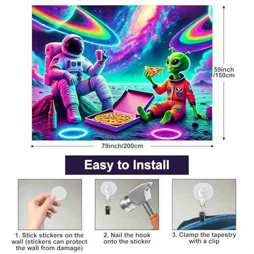 Blacklight Tapestry Space Alien Bedroom Decor 78 x 59 Inch