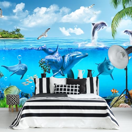 Ocean Wallpaper White Gull Dolphin Wall Mural