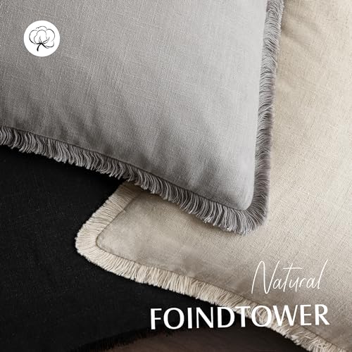 Boho Linen Fringe Lumbar Throw Pillow Covers 12×24 Light Gray (2 Count)