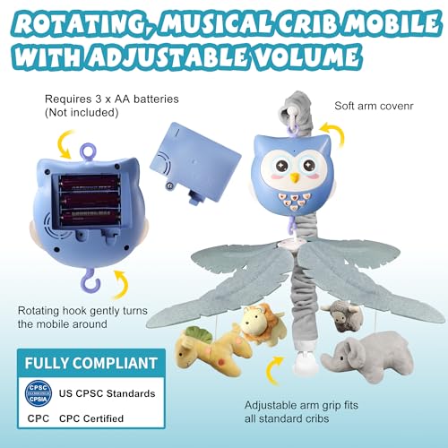 Baby Crib Mobile with Music Lights Projector and Remote Control Blue