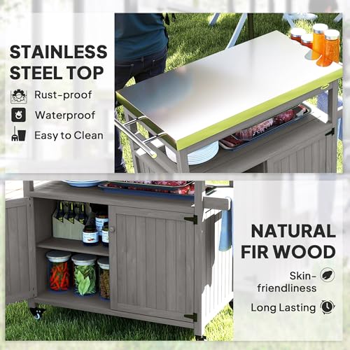 Outdoor Grill Cart with Wheels and Storage Gray