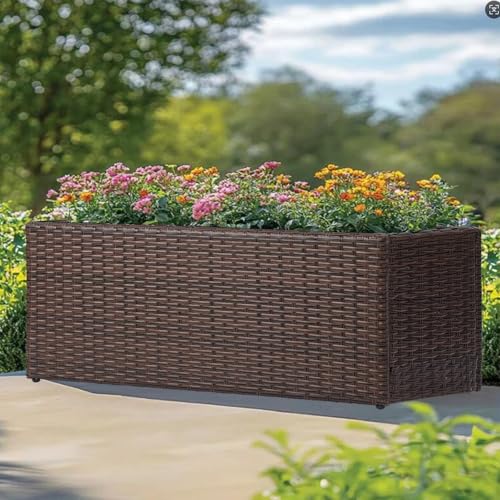 Large Rectangular Block Planter Box Handmade Wicker Tall Planters for Outdoor Plants with Removable Liners Modern Planter for Indoor Outdoor Patio Deck