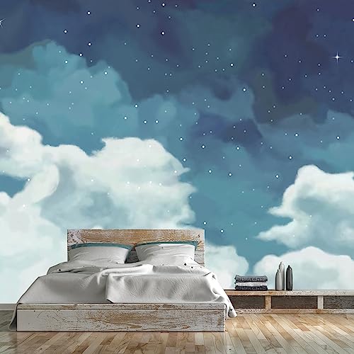 Vintage Cloud Wallpaper Blue and White Wall Mural Kids Bedroom (51.73 Sq Ft)