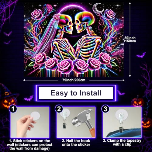Halloween UV Tapestry Skeleton Couple Wall Art 78 x 59 Inch