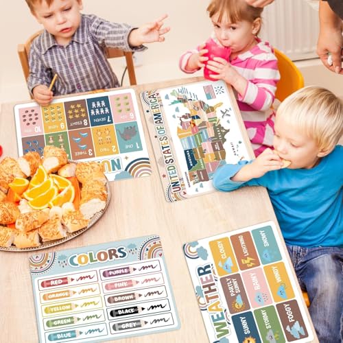 Educational Plastic Placemats Set of 6 Kids Toddler Table mats 17×13×0.04in (6 Count)