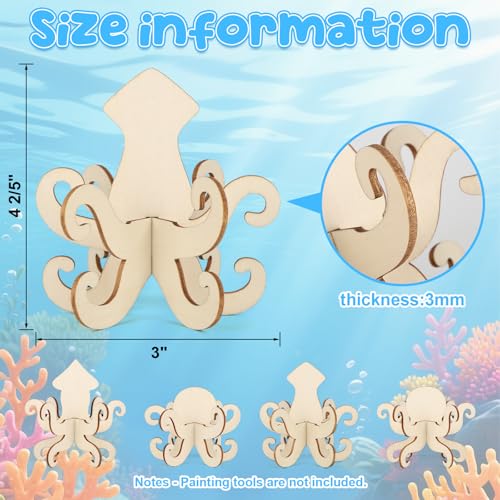 DIY 3D Summer Ocean Wood Crafts to Paint for Kids Adults (24 Count)