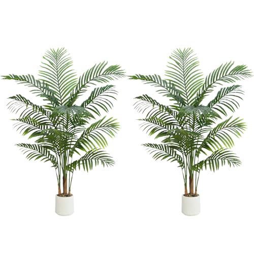 2 Pack Artificial Palm Tree Indoor Plant 5FT Tall Fake Tropical Palm Tree in Pot (2 Count)