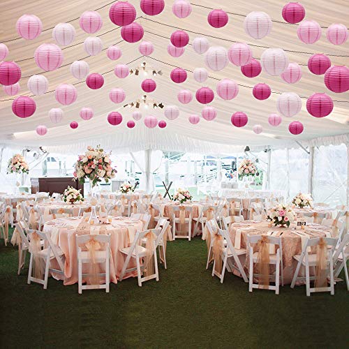 Pink Round Chinese Paper Lanterns Decorative (15 Count)