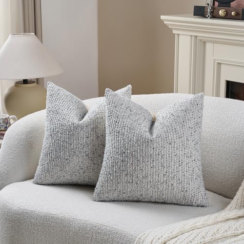 Striped Throw Pillow Covers 22x22 Set of 2 Blue Textured Boucle Chic Morden Boho Accent Farmhouse Square Decorative Couch Pillow Covers for Home Decor Bed Sofa Living Room (2 Count)
