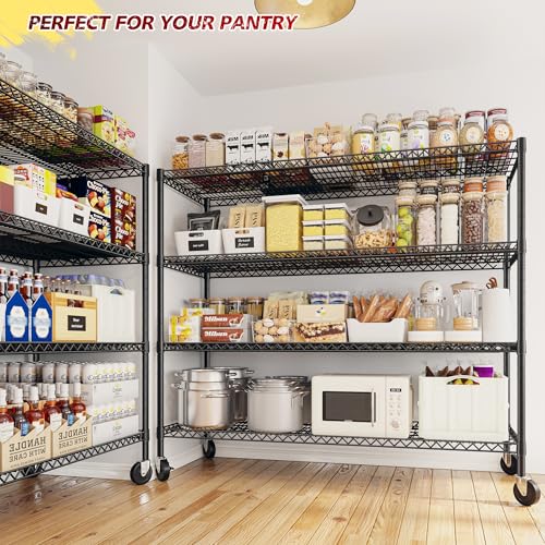 55.52''W Storage Shelves 2480LBS Wire Shelving Unit with Wheels Heavy Duty Metal Shelves for Storage Adjustable Garage Storage Rack Kitchen Shelving (4 Count)