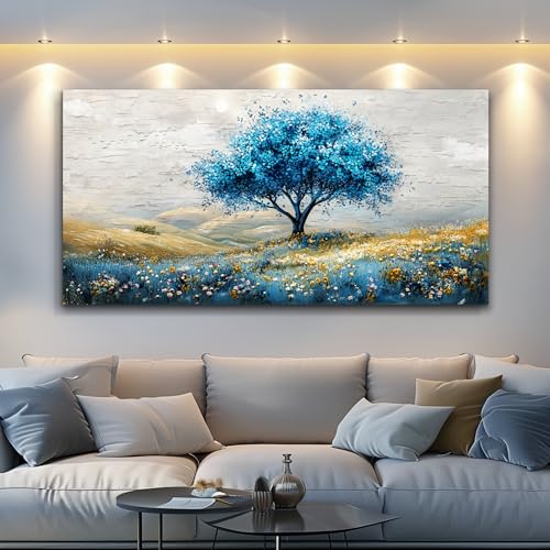 Large Canvas Wall Art For Living Room Wall Decor For Bedroom Blue Tree Landscape Wall Paintings Office Decorations Farmhouse Mural Artwork Room Home Decor Posters Aesthetics 24x48 In