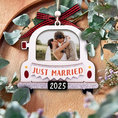 Just Married Photo Frame Ornament 2025