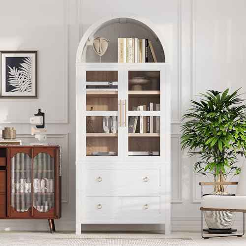 71" Arched Storage Cabinets with Glass Doors